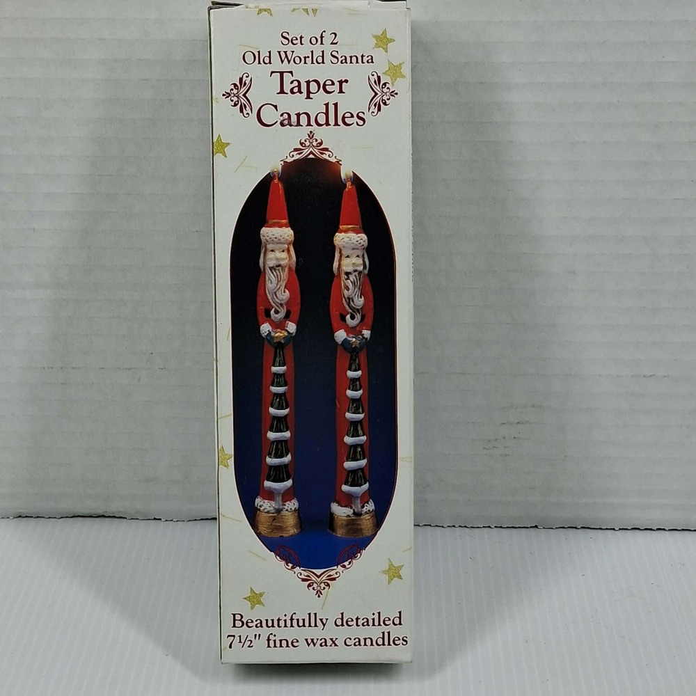 Set of 2 Old World Santa Taper Candles 7.5 Inch Fine Wax Christmas Decor Red